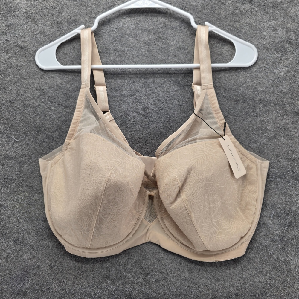 Understance Bra Womens 40J Beige T-Shirt Underwire Full Coverage Lined Lace